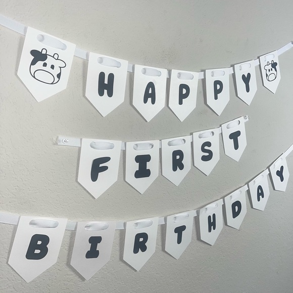 None Other - Happy First Birthday Banner Cow Themed 🐮